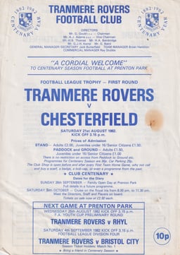 Tranmere Rovers v Chesterfield Match Programme 1982-08-21
